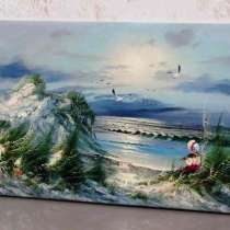 На берегу моря, 120х60см, Картина маслом на холсте, в Москве
