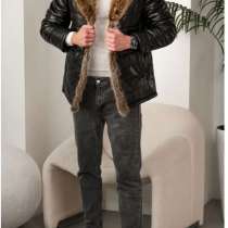 Новая зима натуральный мех енота экокожа мужская куртка, в г.Гомель