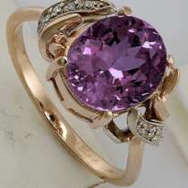 Золотое кольцо с бриллиантами и аметистом, новое, в Санкт-Петербурге