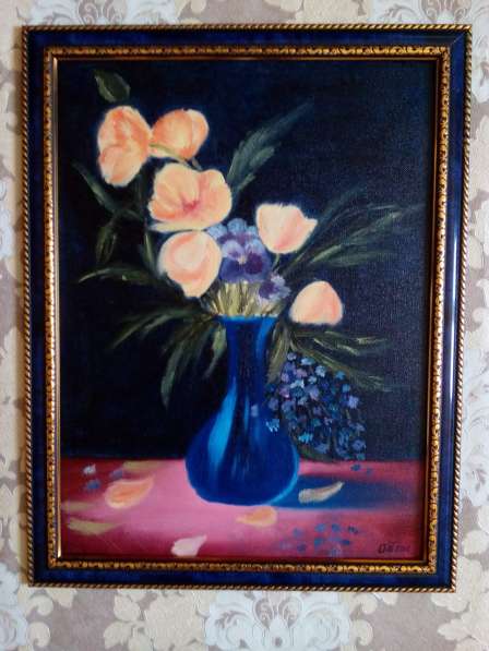 Картина Цветы в вазе (желтые маки) живопись масло
