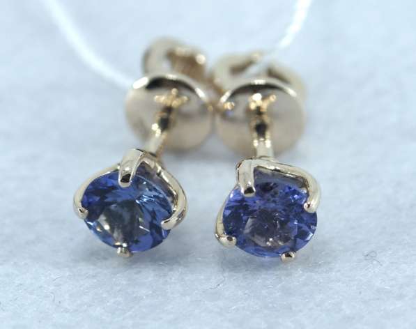 Пусеты золотые с Танзанитами Ф 5 мм в Москве фото 3