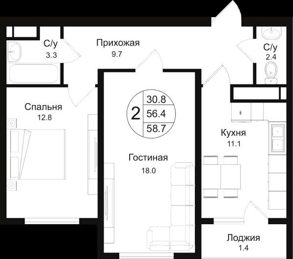 Продается 2-комнатная квартира, 58,7 м², ЖК Аспан сити в фото 5