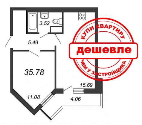 2-евро квартира 35 м2 у метро Пионерская в Санкт-Петербурге фото 17
