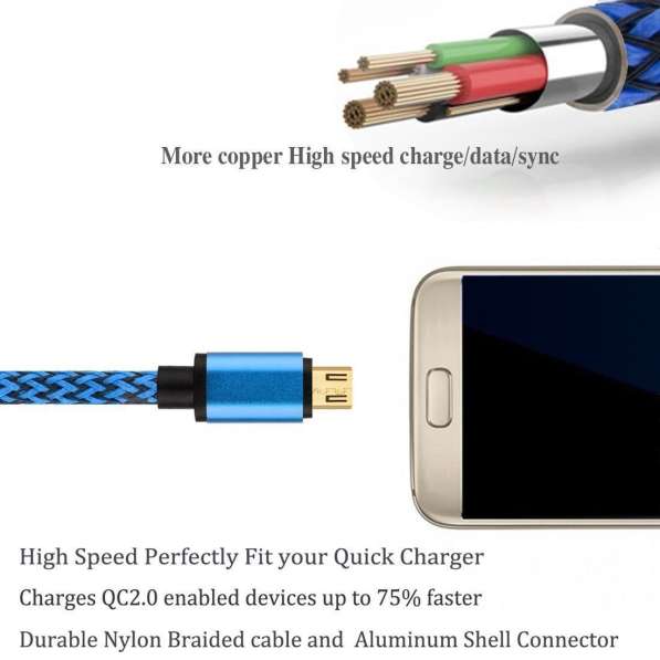 Micro USB 2.0 шнур зарядка нейлоновый переплет (1, 2, 3 м) в фото 6