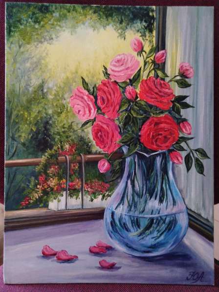 Картина маслом "Розы в прозрачной вазе." в Ростове-на-Дону фото 4