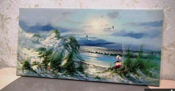 На берегу моря, 120х60см, Картина маслом на холсте