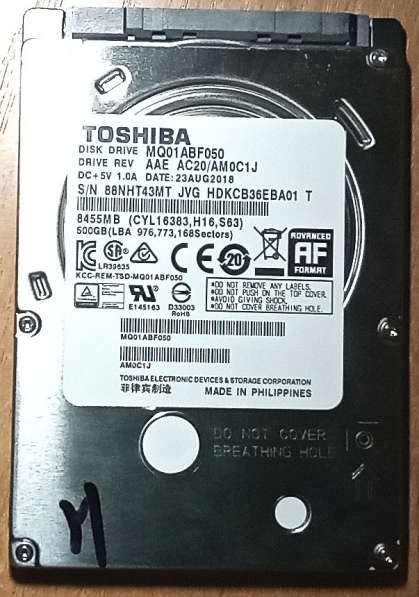 Жёсткий диск Toshiba, для ноутбуков, 500 Гб, SATA-3, в хорош