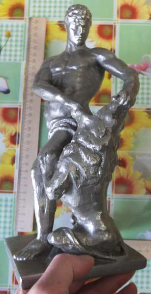 Силуминовая статуэтка Самсон разрывающий пасть льву, СССР в Ставрополе