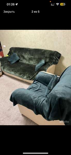 Кожаные диван и 2 кресла. Диван раскладной в Москве фото 4