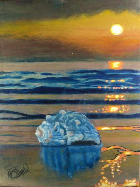 «Ракушка на берегу моря. Закат.» – картина в раме