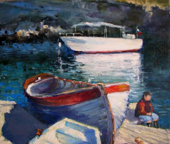 Картина "Три лодки", холст, масло в Севастополе фото 4