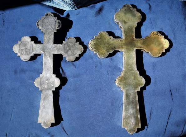 Пара старинных напрестольных крестов. Серебро «84». XIХ век в Санкт-Петербурге фото 11