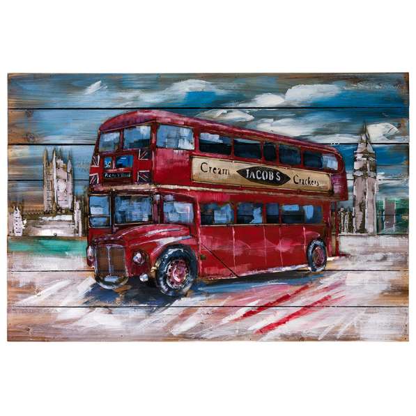 Картина деревянная с металлом Лондонский автобус 90х60 см.