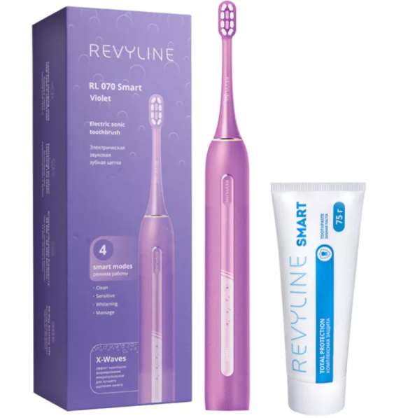 Зубные щетки Revyline RL 070 в фиолетовом цвете с пастой Sma