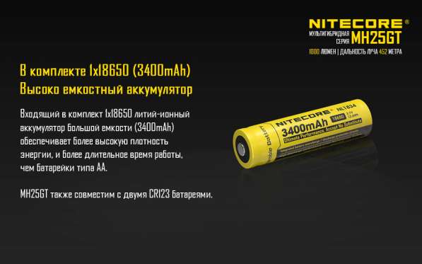 NiteCore Яркий фонарь с зарядкой - NiteCore mh25gt в Москве фото 6