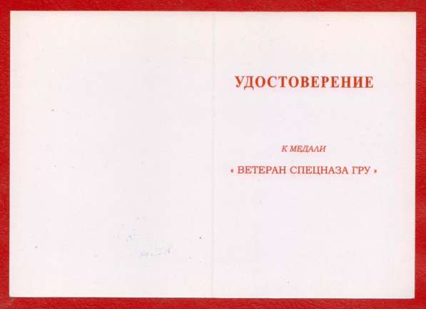 Россия медаль Ветеран спецназа ГРУ документ в Орле