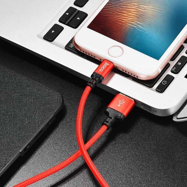 Красный усиленный USB-кабель Lightning Hoco X14 2m в Челябинске фото 4