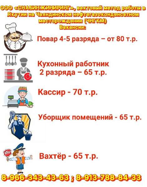 Повар, Кух. работник, Кассир, Уборщик, Вахтёр