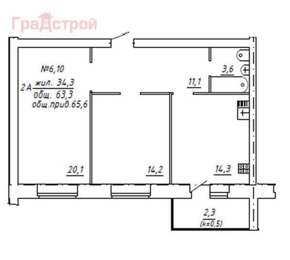 Продам двухкомнатную квартиру в Вологда.Жилая площадь 65,60 кв.м.Дом кирпичный.Есть Балкон. в Вологде фото 5