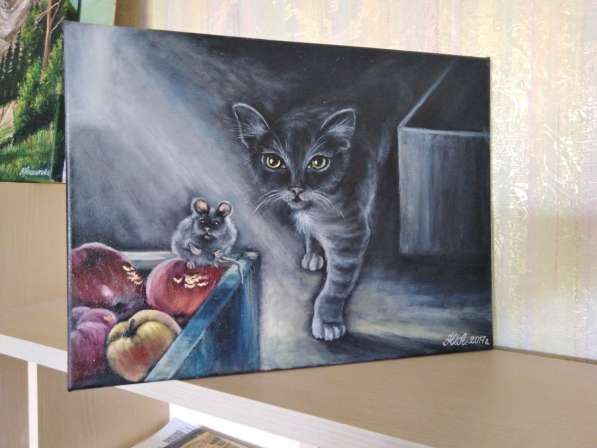 Картина "Кошки-Мышки." Выполнена маслом на холсте