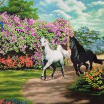 Картина из лент "Лошади на прогулке", в Тюмени
