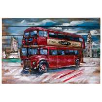 Картина деревянная с металлом Лондонский автобус 90х60 см., в Москве